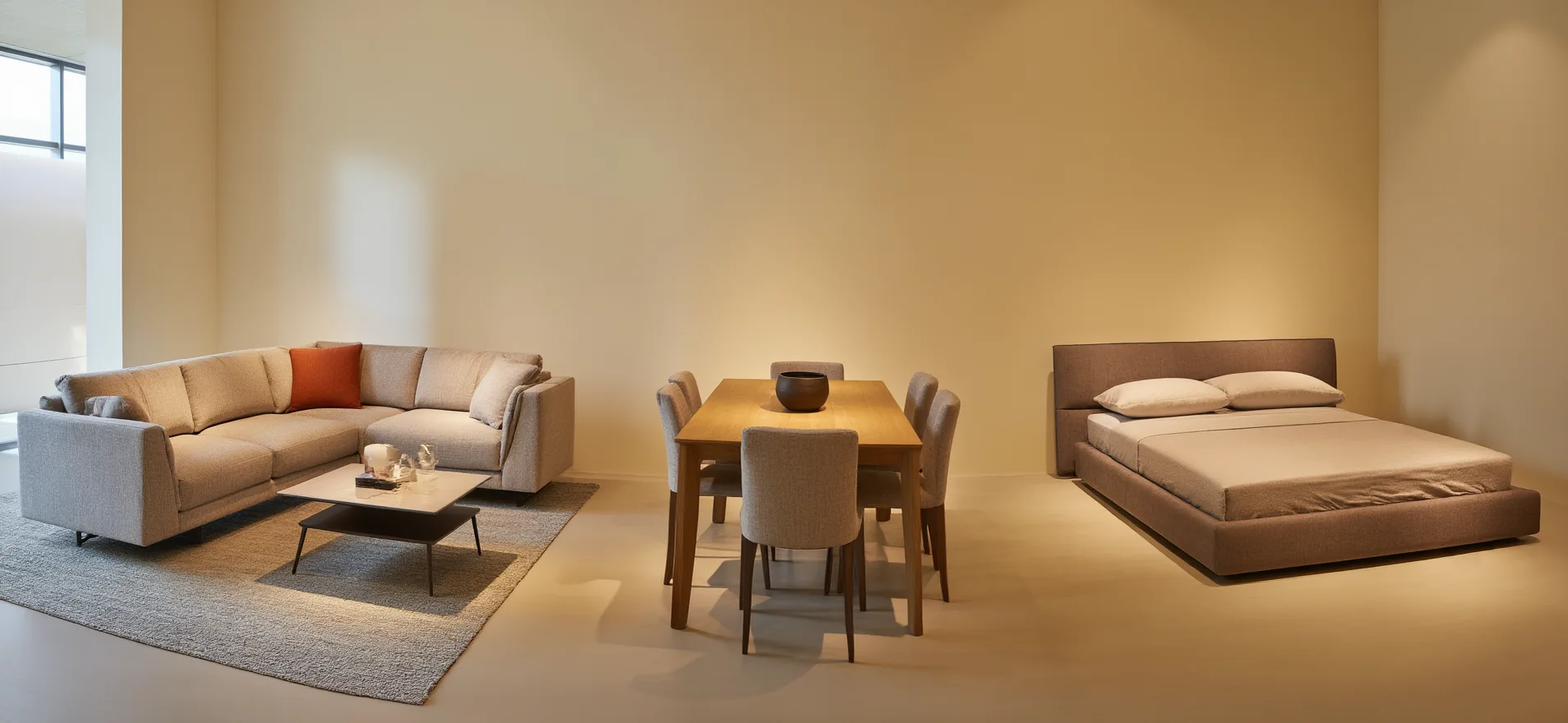 Showroom setting: living room, dining room and bedroom collections